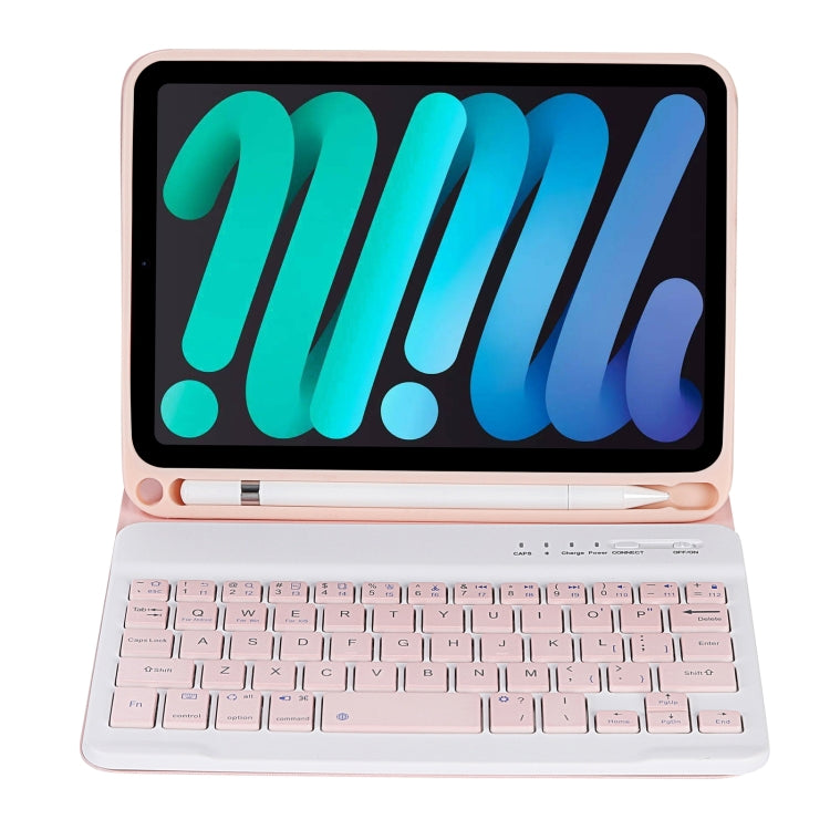 C06B Ultra-thin Candy Colors Bluetooth Keyboard Tablet Case for iPad mini 6 / mini 7 , with Stand & Pen Slot (Pink) by buy2fix