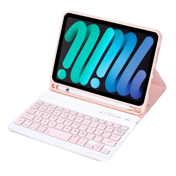C06B Ultra-thin Candy Colors Bluetooth Keyboard Tablet Case for iPad mini 6 / mini 7 , with Stand & Pen Slot (Pink) by buy2fix