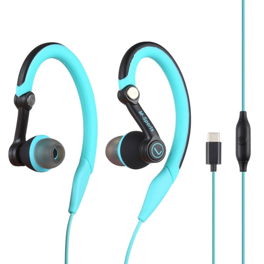 Mucro Type-C Plug In-Ear Sport Earhook Wired Stereo Headphones for Jogging Gym(Blue)