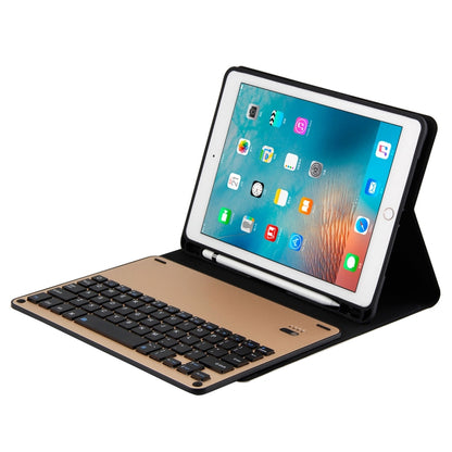 FT-1038E Detachable Bluetooth 3.0 Aluminum Alloy Keyboard + Lambskin Texture Leather Tablet Case for iPad Air / Air 2 / iPad Pro 9.7 inch, with Pen Slot / Water Repellent / Three-gear Angle Adjustment / Magnetic / Sleep Function (Gold) - For iPad Pro by buy2fix | Online Shopping UK | buy2fix