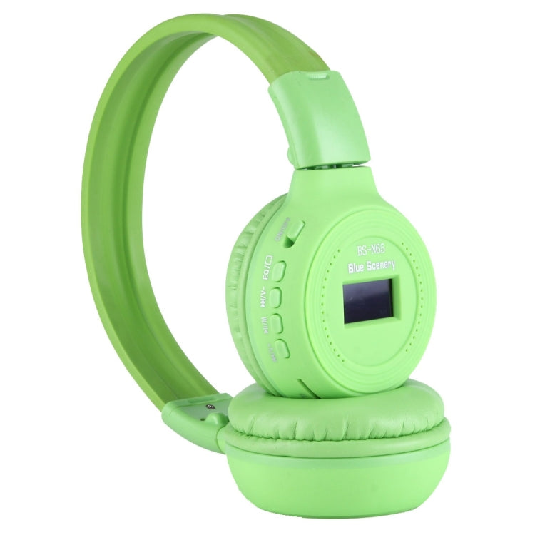 BS-N65 Headband Folding Stereo HiFi Wireless Headphone Headset with LCD Screen & TF Card Slot & LED Indicator Light & FM Function(Green) by buy2fix