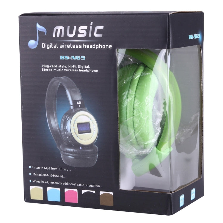 BS-N65 Headband Folding Stereo HiFi Wireless Headphone Headset with LCD Screen & TF Card Slot & LED Indicator Light & FM Function(Green) by buy2fix