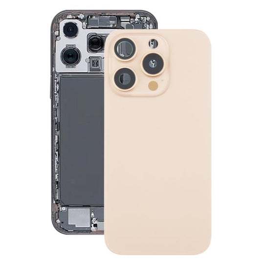 For iPhone 16 Pro Max Glass Battery Back Cover with Camera Lens Frame + MagSafe Magnet(Gold)