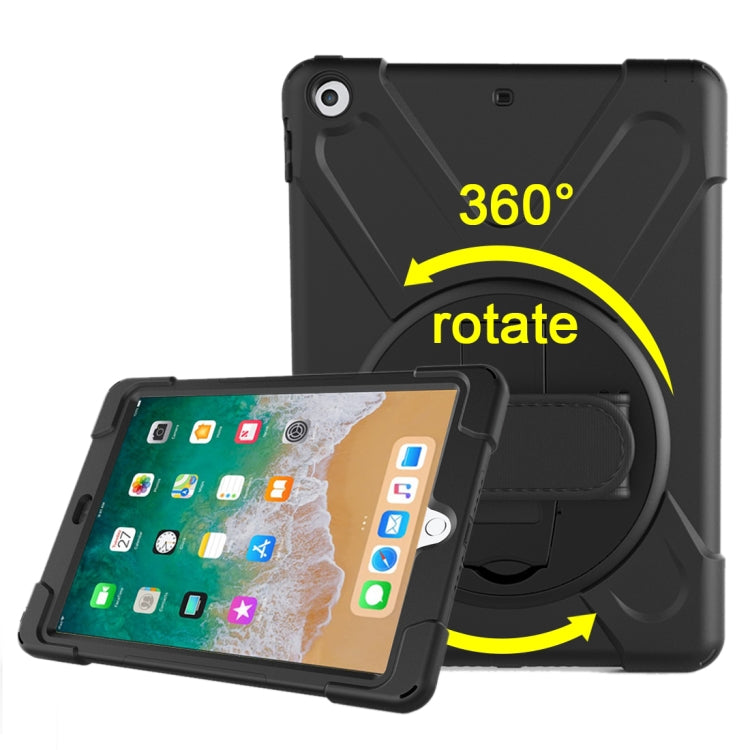 For iPad 9.7 (2018) & iPad 9.7 (2017) 360 Degree Rotation PC + Silicone Protective Case with Holder & Hand-strap(Black) - iPad 9.7 (2018) & (2017) Cases by buy2fix | Online Shopping UK | buy2fix