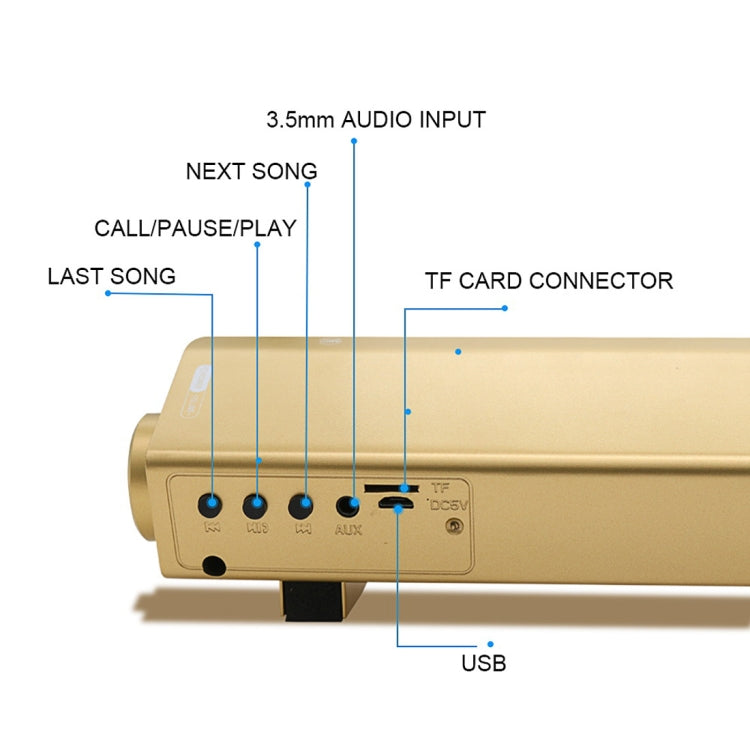 Soundbar LP-08 (CE0150) USB MP3 Player 2.1CH Bluetooth Wireless Sound Bar Speaker (Gold) - Desktop Speaker by buy2fix | Online Shopping UK | buy2fix