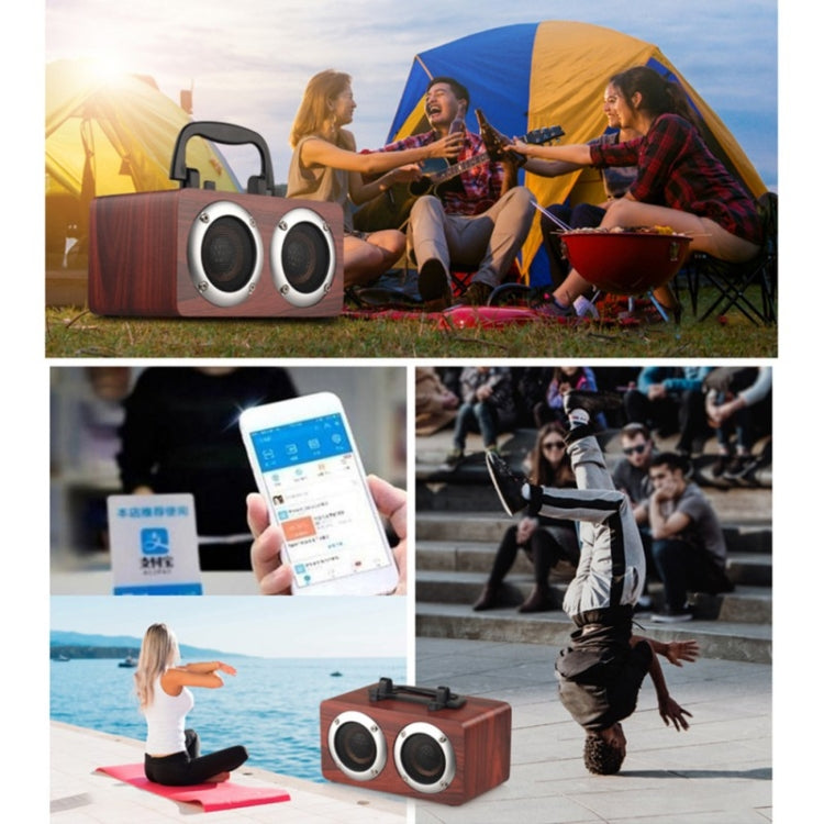 W5B Wooden Portable Dual Horn Stereo Bluetooth Speaker with Phone Holder, Support TF Card / AUX (Red) - Desktop Speaker by buy2fix | Online Shopping UK | buy2fix