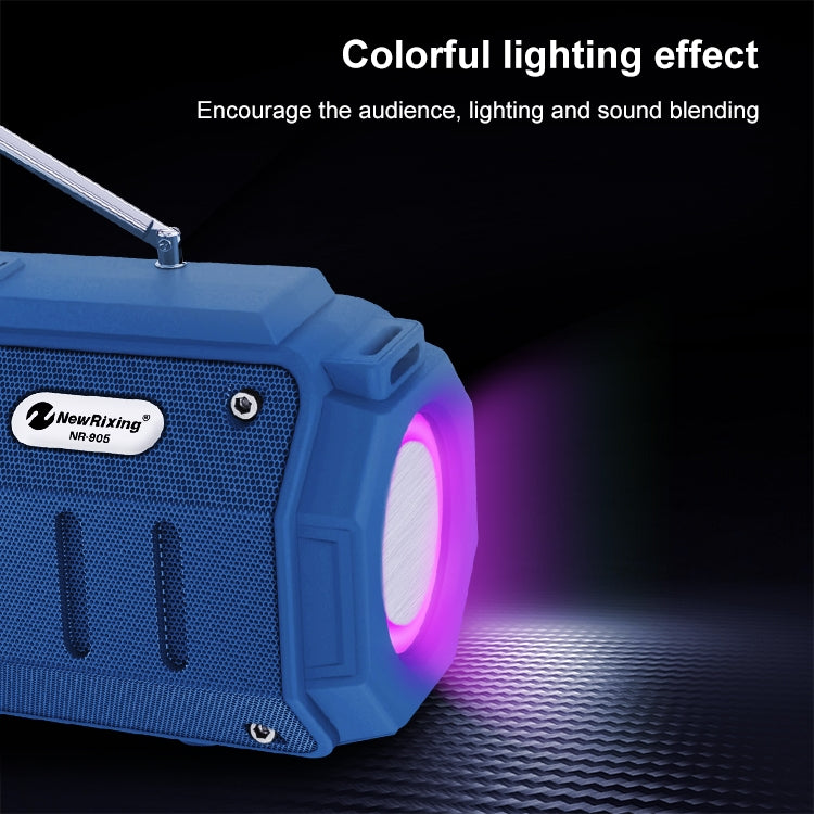 New Rixing NR-905FM TWS Bluetooth Speaker Support Hands-free Call / FM with Shoulder Strap & Antenna (Blue) - Desktop Speaker by NewRixing | Online Shopping UK | buy2fix