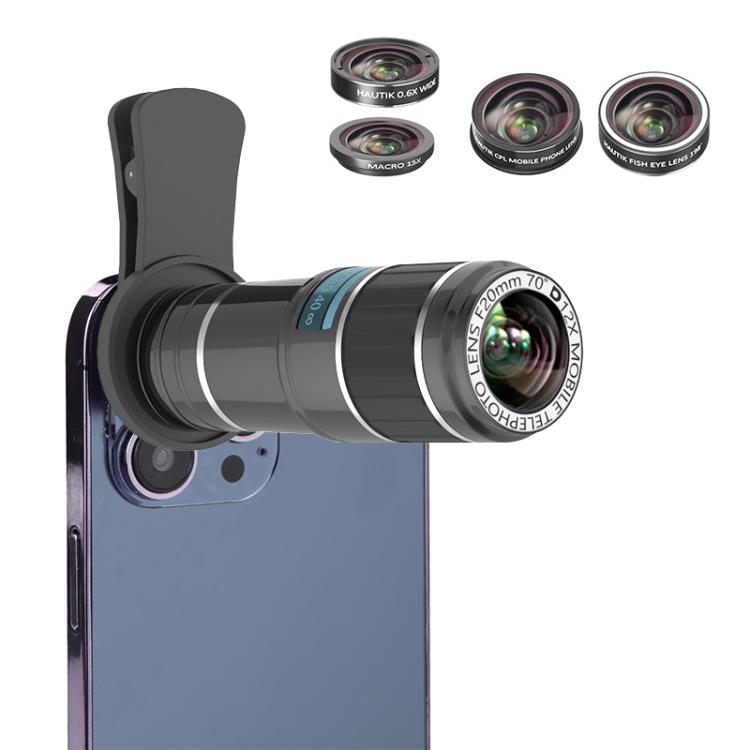 HAUTIK HK-002 5 in 1 180 Degree Fisheye Lens + 0.65X Macro &  Wide Lens + 12X Telephoto Lens + Star Line Lens Kits - Combination Lens by Hautik | Online Shopping UK | buy2fix