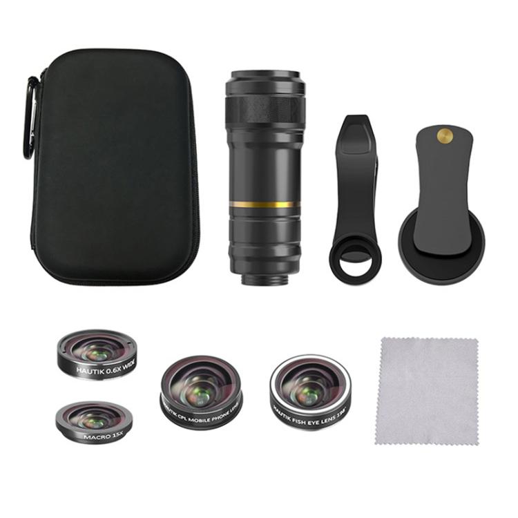 HAUTIK HK-002 5 in 1 180 Degree Fisheye Lens + 0.65X Macro &  Wide Lens + 12X Telephoto Lens + Star Line Lens Kits - Combination Lens by Hautik | Online Shopping UK | buy2fix