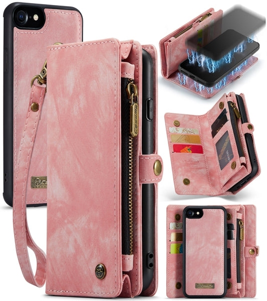 CaseMe for iPhone 8 & 7 Multifunctional Leather Billfold with Detachable Magnetic PC Back Protective Case & Holder & 10 Card Slots & 3 Cash Slots & 1 Zipper Wallet & 2 Photo Frames & 3 Magnetic Clasps(Pink) by CaseMe