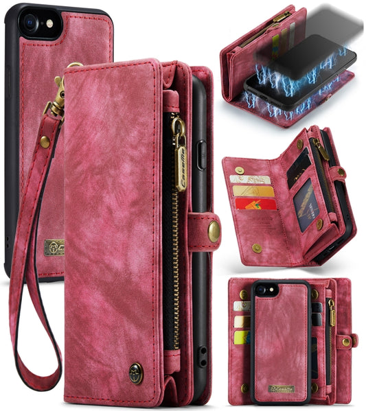 CaseMe for  iPhone 8 & 7  Multifunctional Leather Billfold with Detachable Magnetic PC Back Protective Case & Holder & 10 Card Slots & 3 Cash Slots & 1 Zipper Wallet & 2 Photo Frames & 3 Magnetic Clasps(Red) - More iPhone Cases by CaseMe | Online Shopping UK | buy2fix