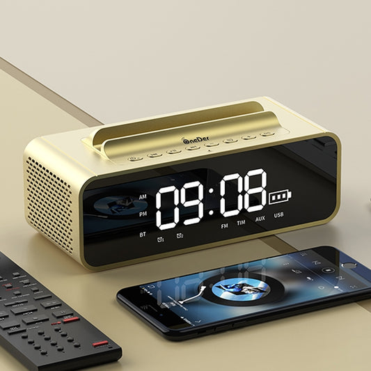 Oneder V06 Smart Sound Box Wireless Bluetooth Speaker, LED Screen Alarm Clock, Support Hands-free & FM & TF Card & AUX & USB Drive (Gold) by OneDer