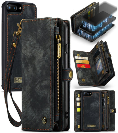 CaseMe for iPhone 8 Plus & 7 Plus   Multifunctional Leather Billfold with Detachable Magnetic PC Back Protective Case & Holder & 11 Card Slots & 3 Cash Slots & 1 Zipper Wallet & 2 Photo Frames & 3 Magnetic Clasps(Black) - More iPhone Cases by CaseMe | Online Shopping UK | buy2fix