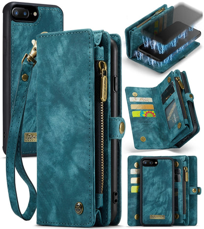 CaseMe for iPhone 8 Plus & 7 Plus   Multifunctional Leather Billfold with Detachable Magnetic PC Back Protective Case & Holder & 11 Card Slots & 3 Cash Slots & 1 Zipper Wallet & 2 Photo Frames & 3 Magnetic Clasps(Blue) - More iPhone Cases by CaseMe | Online Shopping UK | buy2fix