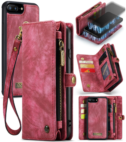 CaseMe for iPhone 8 Plus & 7 Plus   Multifunctional Leather Billfold with Detachable Magnetic PC Back Protective Case & Holder & 11 Card Slots & 3 Cash Slots & 1 Zipper Wallet & 2 Photo Frames & 3 Magnetic Clasps(Red) - More iPhone Cases by CaseMe | Online Shopping UK | buy2fix