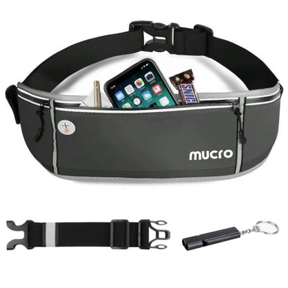 Mucro Running Fanny Bag Large Capacity Sports Belt Waist Pouch Bag with Survival Whistle & Adjustable Extender for iPhone 12  / 12 Pro, iPhone XS Max and 6.5 inch Phones (Black) - More iPhone Cases by Mucro | Online Shopping UK | buy2fix