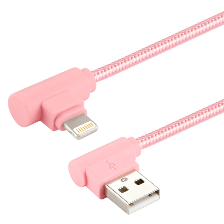 25cm Nylon Weave Style USB to 8 Pin Double Elbow Charging Cable(Pink) by buy2fix
