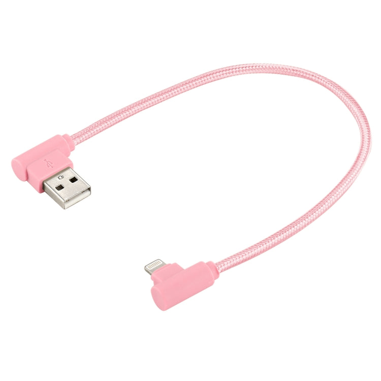 25cm Nylon Weave Style USB to 8 Pin Double Elbow Charging Cable(Pink) by buy2fix