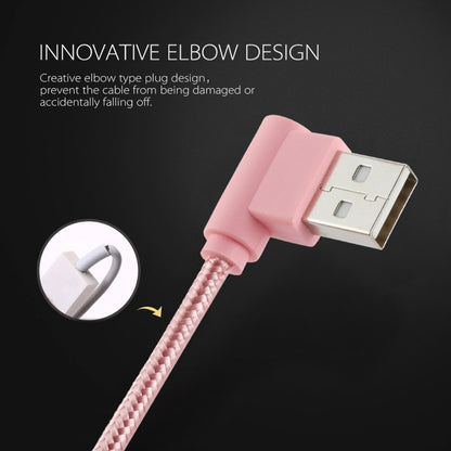 25cm Nylon Weave Style USB to 8 Pin Double Elbow Charging Cable(Pink) by buy2fix