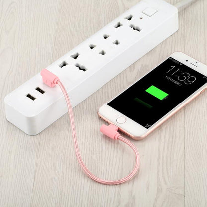 25cm Nylon Weave Style USB to 8 Pin Double Elbow Charging Cable(Pink) by buy2fix