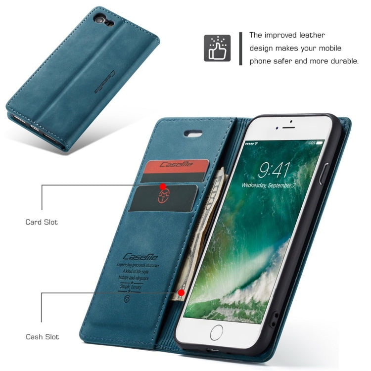 CaseMe-013 Multifunctional Retro Frosted Horizontal Flip Leather Case for iPhone 7 / 8, with Card Slot & Holder & Wallet(Blue) by CaseMe