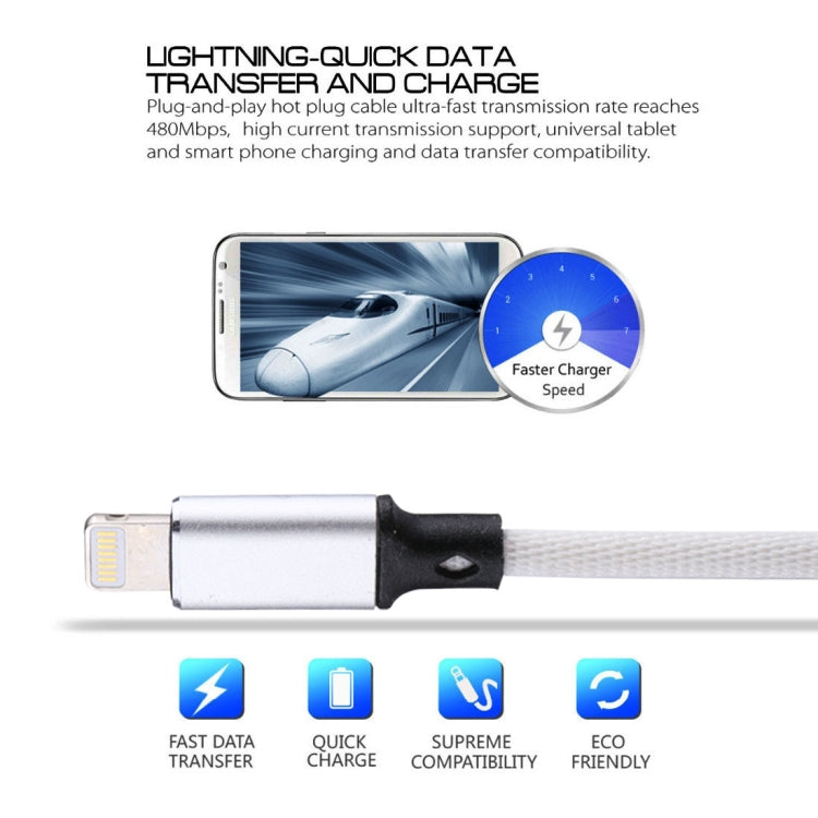 1m 2A USB to 8 Pin Nylon Weave Style Data Sync Charging Cable(White) - Normal Style Cable by buy2fix | Online Shopping UK | buy2fix