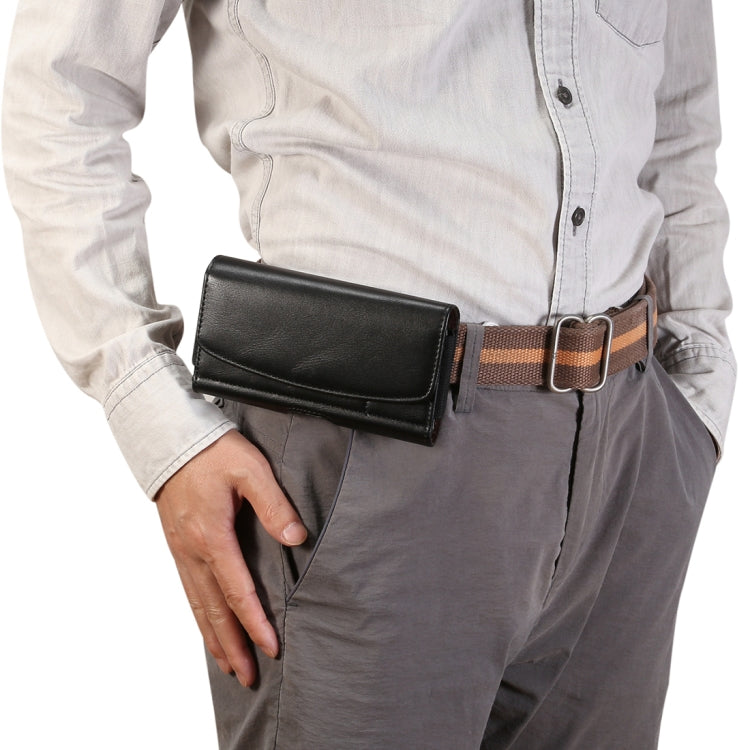 Lambskin Elastic Band Men 4.8 Inch Mobile Phone Universal Hanging Waist Leather Case with Card Slot(Black) - iPhone SE 2022 / 2020 / 8 / 7 Cases by ESR | Online Shopping UK | buy2fix