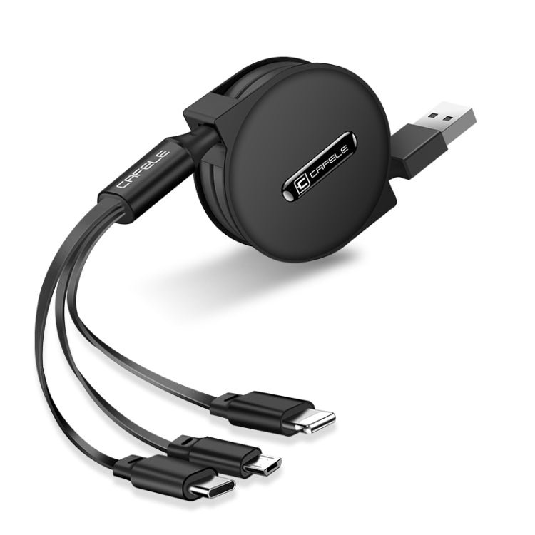 CAFELE 3 In 1 8 Pin + Micro USB + Type-C / USB-C Charging Data Cable, Length: 1.2m(Black) - Multifunction Cable by CAFELE | Online Shopping UK | buy2fix