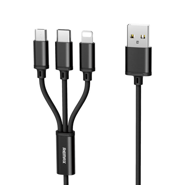 REMAX RC-131TH 1m 2.8A 3 in 1 USB to 8 Pin & USB-C / Type-C & Micro USB Charging Cable(Black) by REMAX