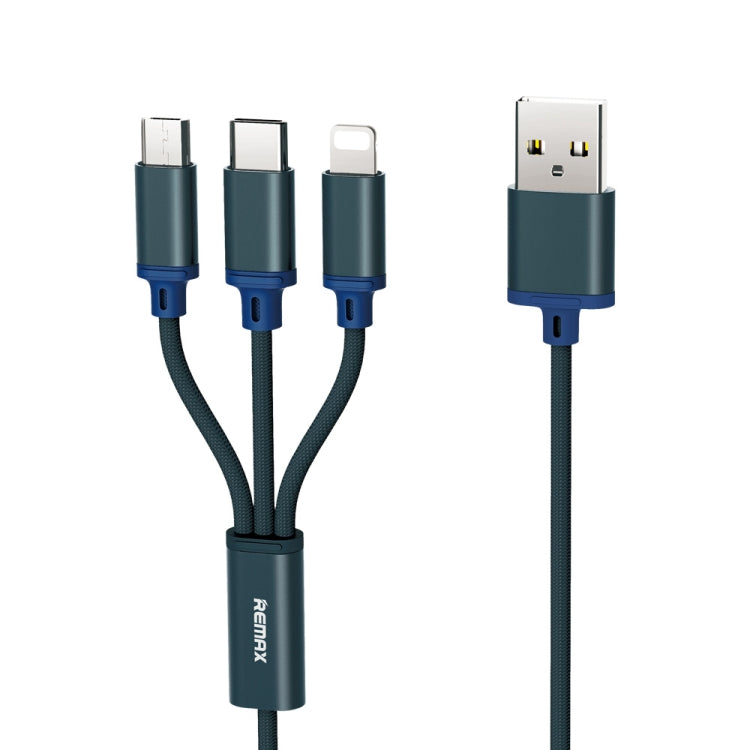 REMAX RC-131TH 1m 2.8A 3 in 1 USB to 8 Pin & USB-C / Type-C & Micro USB Charging Cable(Blue) - Multifunction Cable by REMAX | Online Shopping UK | buy2fix