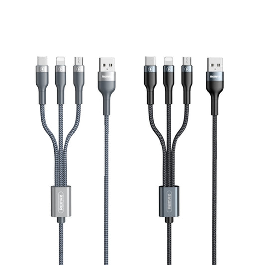 REMAX RC-070TH 1.2m 2A 3 in 1 USB to 8 Pin & USB-C / Type-C & Micro USB Charging Cable(Silver) by REMAX