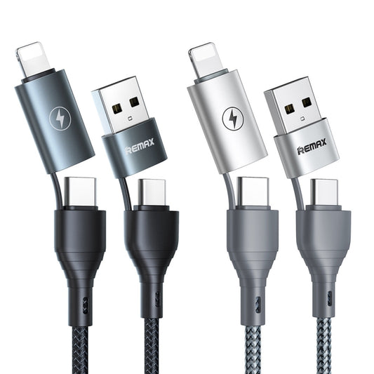 REMAX RC-011 1.2m 2.4A 4-in-1 USB to USB-C / Type-Cx2 + 8 Pin Fast Charging Data Cable(Silver) by REMAX