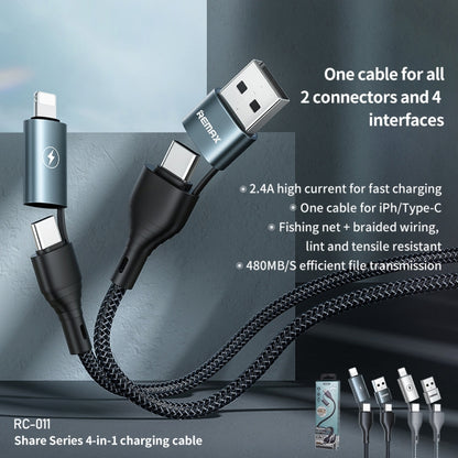 REMAX RC-011 1.2m 2.4A 4-in-1 USB to USB-C / Type-Cx2 + 8 Pin Fast Charging Data Cable(Silver) - Multifunction Cable by REMAX | Online Shopping UK | buy2fix