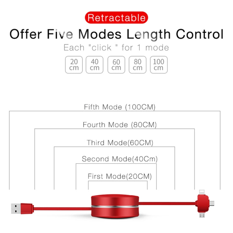 CAFELE 3 In 1 8 Pin + Type-C / USB-C + Micro USB Multi-function Scalable Charging Cable, Length: 1m (Black) - Multifunction Cable by CAFELE | Online Shopping UK | buy2fix