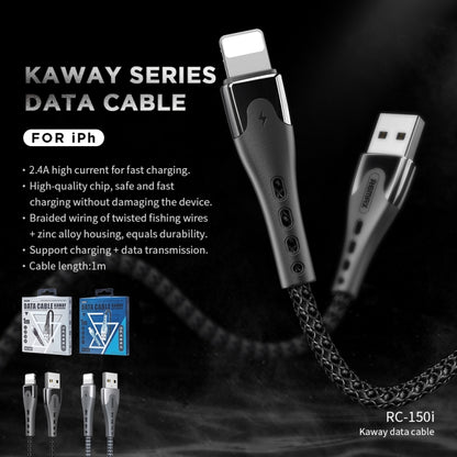 REMAX RC-150i KAWAY Series 1m 2.4A USB to 8 Pin Aluminum Alloy Braid Fast Charging Data Cable (Silver) - Normal Style Cable by buy2fix | Online Shopping UK | buy2fix