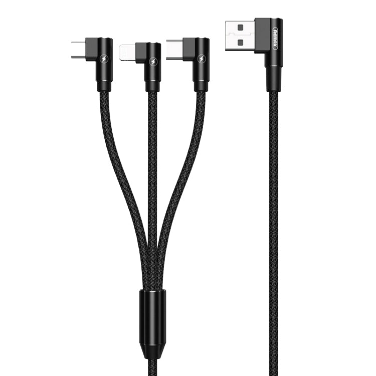 REMAX RC-167th 3 in 1 2.1A USB to 8 Pin + USB-C / Type-C + Micro USB Range Series Elbow Charging Cable, Cable Length: 1m (Black) - Multifunction Cable by REMAX | Online Shopping UK | buy2fix