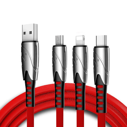 K051 1.2m 3 in 1 USB to 8 Pin + USB-C / Type-C + Micro USB Shark Fabric Data Cable(Red) - Multifunction Cable by buy2fix | Online Shopping UK | buy2fix