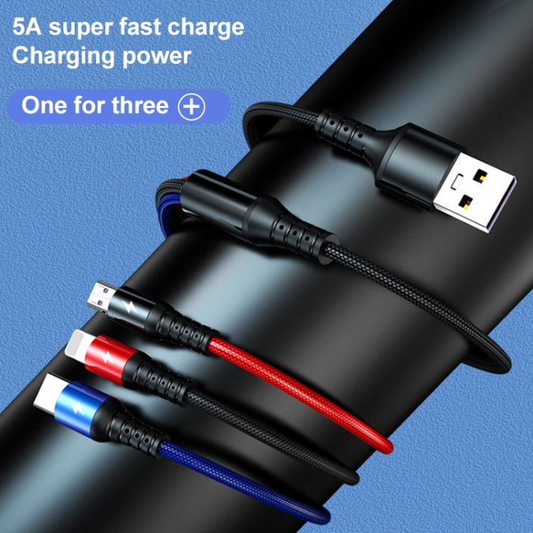 K061 1.2m 5A 3 in 1 USB to 8 Pin + USB-C / Type-C + Micro USB Round Fast Charging Data Cable - Multifunction Cable by buy2fix | Online Shopping UK | buy2fix