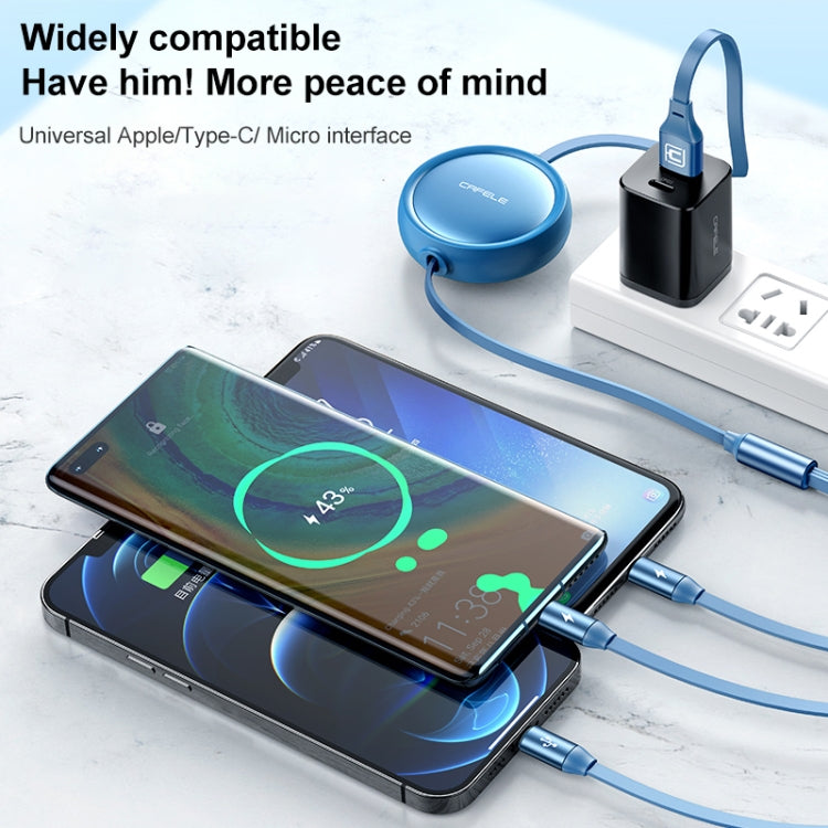 CAFELE 3 in 1 8 Pin + Micro USB + Type-C / USB-C Telescopic Charging Cable, Length: 1.2m(Blue) - Multifunction Cable by CAFELE | Online Shopping UK | buy2fix
