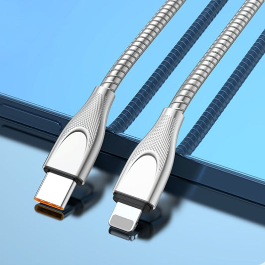 ADC-009 USB-C / Type-C to 8 Pin Zinc Alloy Hose Fast Charging Data Cable, Cable Length: 1m (Silver) by buy2fix