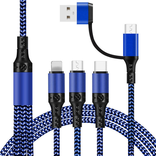 5 in 1 3A USB + USB-C / Type-C to 8 Pin + Micro USB + USB-C / Type-C Interface Two-color Braided Fast Charging Data Cable, Cable Length: 1.2m (Blue) - Multifunction Cable by buy2fix | Online Shopping UK | buy2fix