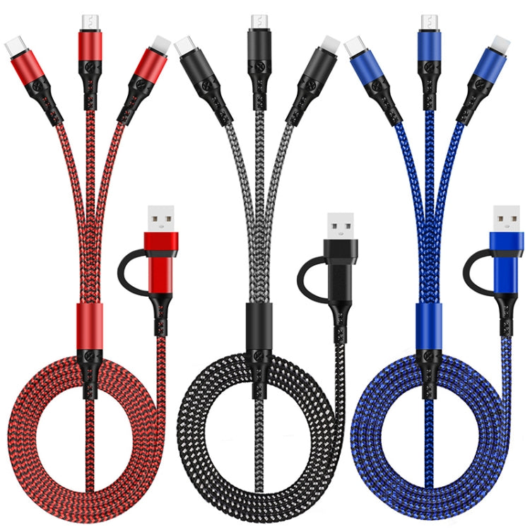 5 in 1 3A USB + USB-C / Type-C to 8 Pin + Micro USB + USB-C / Type-C Interface Two-color Braided Fast Charging Data Cable, Cable Length: 1.2m (Blue) - Multifunction Cable by buy2fix | Online Shopping UK | buy2fix