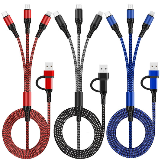 5 in 1 3A USB + USB-C / Type-C to 8 Pin + Micro USB + USB-C / Type-C Interface Two-color Braided Fast Charging Data Cable, Cable Length: 1.2m (Red) by buy2fix
