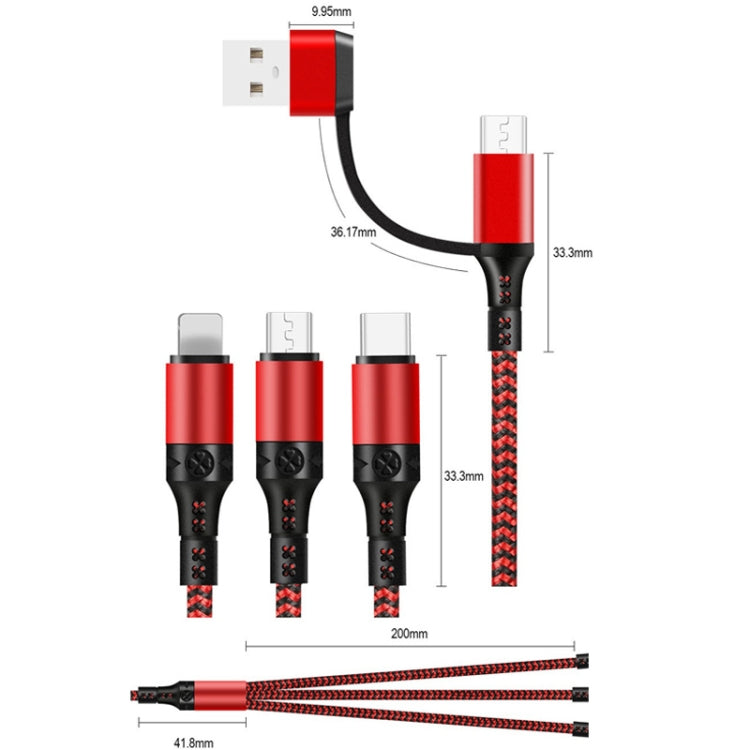 5 in 1 3A USB + USB-C / Type-C to 8 Pin + Micro USB + USB-C / Type-C Interface Two-color Braided Fast Charging Data Cable, Cable Length: 1.2m (Blue) - Multifunction Cable by buy2fix | Online Shopping UK | buy2fix