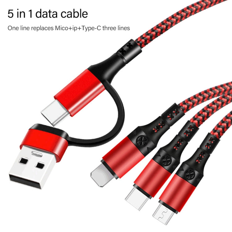 5 in 1 3A USB + USB-C / Type-C to 8 Pin + Micro USB + USB-C / Type-C Interface Two-color Braided Fast Charging Data Cable, Cable Length: 1.2m (Blue) - Multifunction Cable by buy2fix | Online Shopping UK | buy2fix