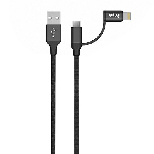 IVON CA51 2.4A USB to 8 Pin + Micro USB 2 in 1 Charging Sync Data Cable, Length: 1m(Black) by IVON