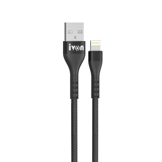 IVON CA92 2.4A Max USB to 8 Pin Rubber Fast Charging Data Cable, Length: 1.5m (Black) by IVON