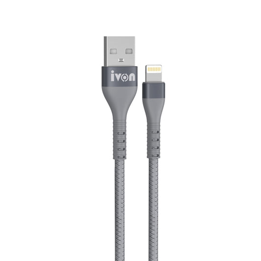 IVON CA92 2.4A Max USB to 8 Pin Rubber Fast Charging Data Cable, Length: 1.5m (Grey) by IVON
