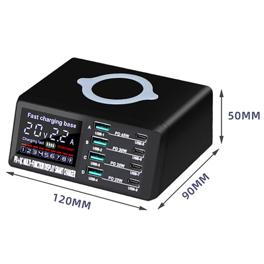 X9D 110W Multi-ports Smart Charger Station + Wireless Charger AC100-240V, US Plug (Black) by buy2fix
