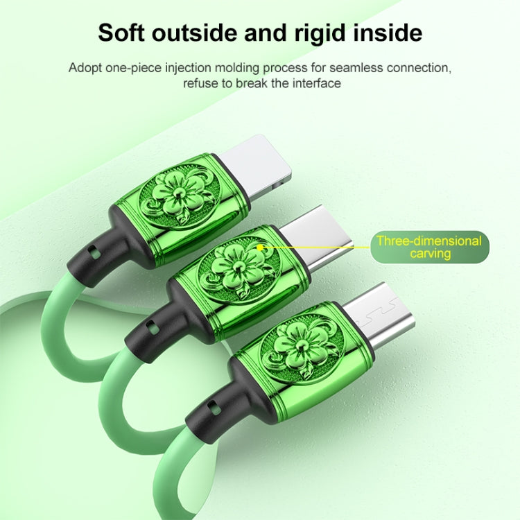 YT23085 Carved 3.5A 3 in 1 USB to Type-C / 8 Pin / Micro USB Fast Charging Cable, Cable Length: 1.2m(Green) - Multifunction Cable by buy2fix | Online Shopping UK | buy2fix